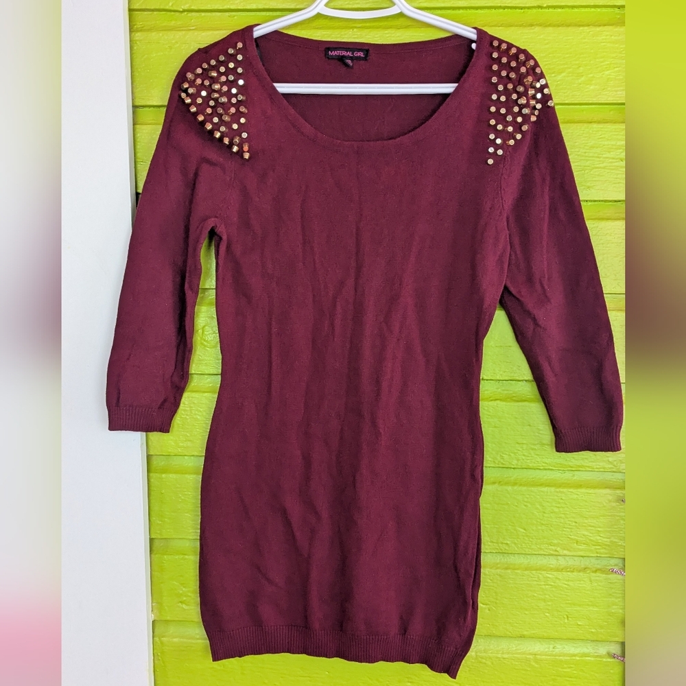 Studded Material Girl Burgundy Sweater Dress Large